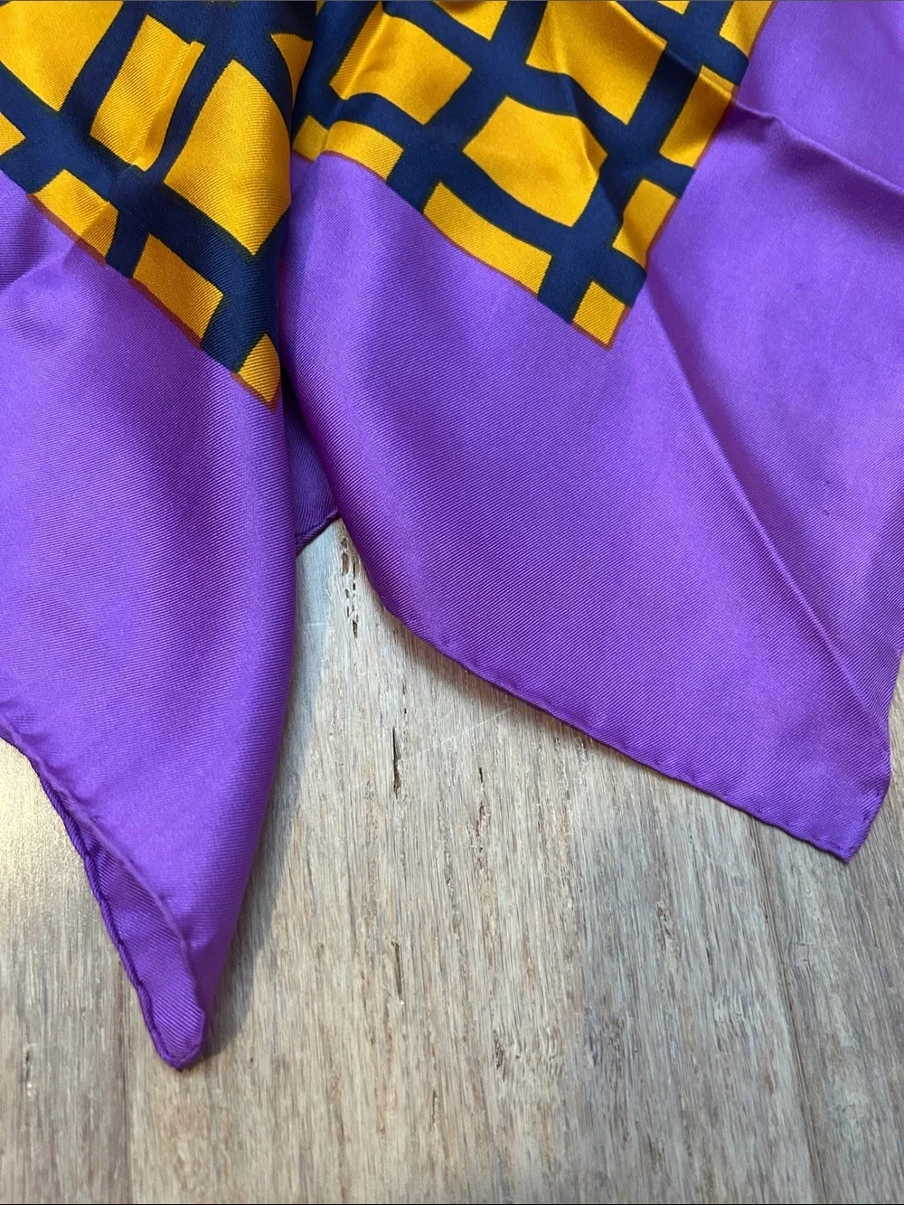 VTG Michel Swiss Purple and Yellow Grid Silk Scarf made in France square